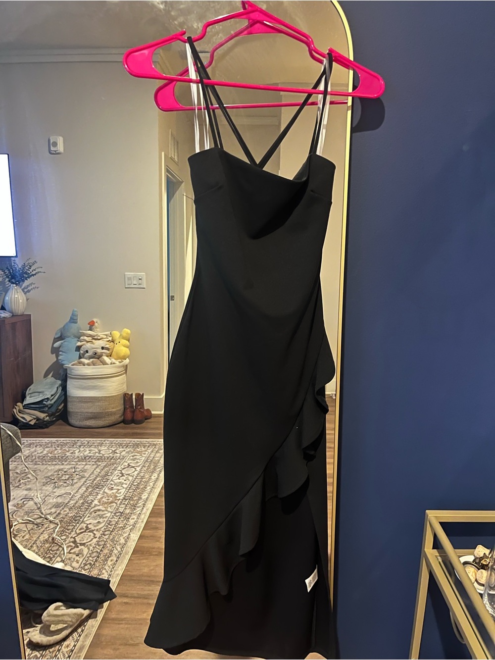 Windsor Black Ruffle Midi Dress with Spaghetti Straps